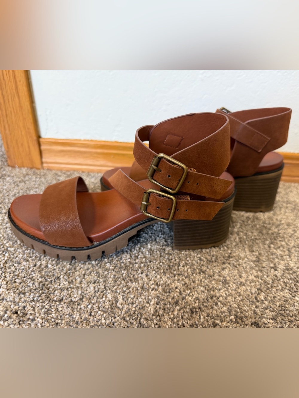 Brown Chunky Heel Sandals - Picture 5 of 6
